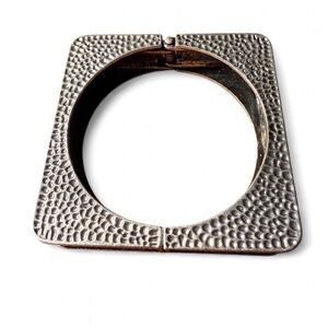 Silver Square Hammered Metal Chunky Statement Bangle Bracelet